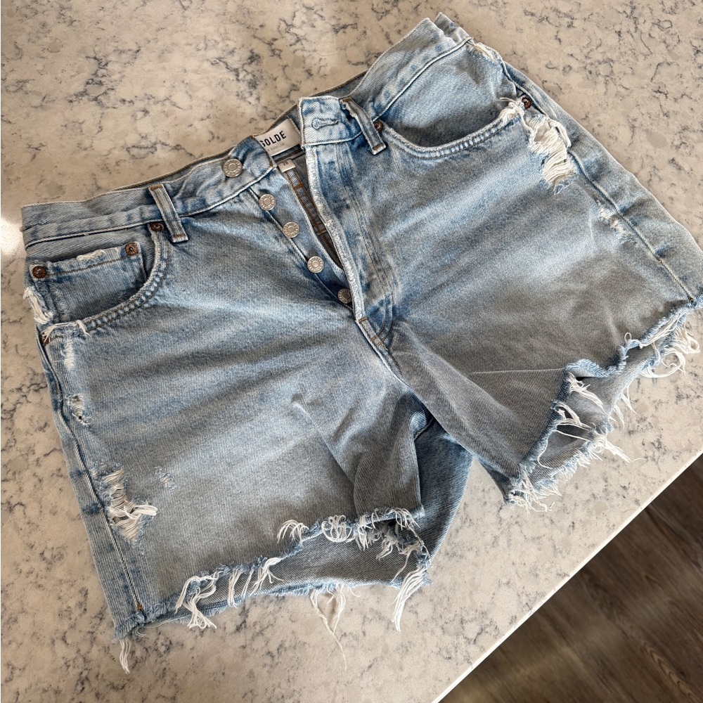 Agolde Light Blue Distressed Jean Shorts